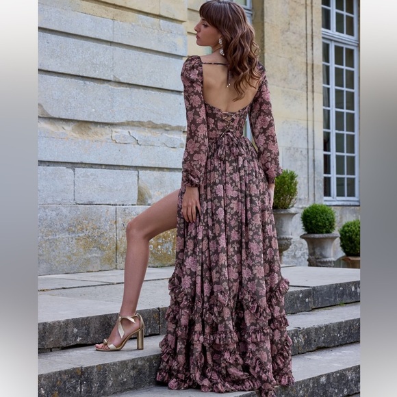 V. Chapman Carmella Dress in Chocolate Peony Print - Picture 3 of 11